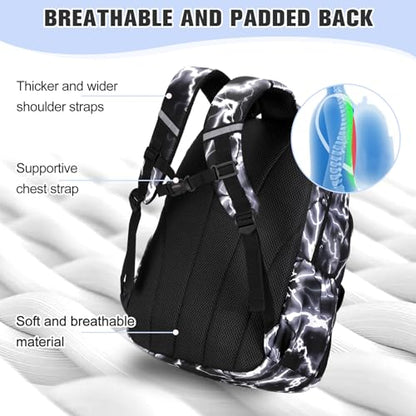 Bevalsa Backpack for Boys, Lightning School Bags with Lunch Bag & Pen Case for Kids, Bookbag for Boys Teens Elementary Middle High School - color: Black