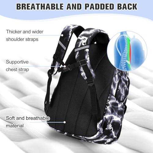 Bevalsa Backpack for Boys, Lightning School Bags with Lunch Bag & Pen Case for Kids, Bookbag for Boys Teens Elementary Middle High School - color: Black