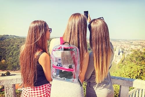 Trail maker Clear Backpack Heavy Duty with Padded Straps, Side Pockets for Kids, Boys, Girls, School, Stadium Approved Events - color: Pink