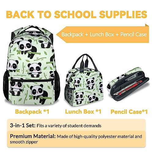Panda Backpack with Lunch Box And Pencil Case, 16 Inch Panda Theme Bookbag with Adjustable Straps, Durable, Lightweight, Large Capacity, School Backpack for Girls Women - color: Panda3-2