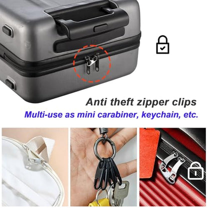 8 PCS Small Carabiner Clip, Anti Theft Zipper Clips Double Opening, Zipper Lock Replacement for Backpack, Luggage, Travel Bag Security, Mini Carabiner Clip for Keychain (4 Black+4 Silver)