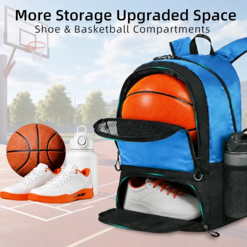 Basketball Bag Backpack with Ball & Shoes Compartment,Basketball Equipment Bags for Basketball, Soccer, Volleyball, Travel - color: Blue
