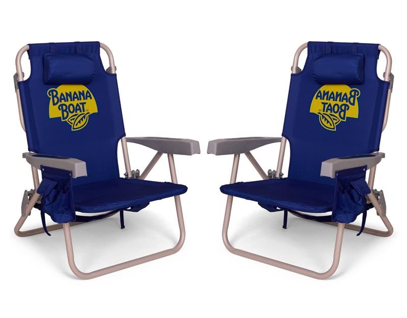 Banana Boat Backpack Beach Chair Lightweight and Portable 5-Position with Lay Flat Outdoor Heavy Duty Tanning Chair, Blue (2 PK) - color: Blue (2 Pk)