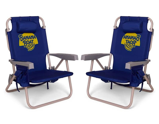 Banana Boat Backpack Beach Chair Lightweight and Portable 5-Position with Lay Flat Outdoor Heavy Duty Tanning Chair, Blue (2 PK) - color: Blue (2 Pk)