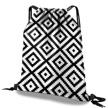 Drawstring Backpack Draw String Bag Waterproof for Sports Gym Beach Travel Cute Aesthetic Sackpack Men Women (13"×17")-Black Rhombus - color: S-20-black