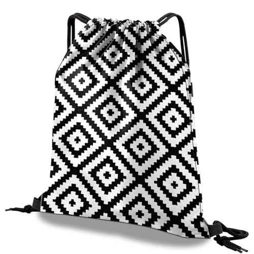 Drawstring Backpack Draw String Bag Waterproof for Sports Gym Beach Travel Cute Aesthetic Sackpack Men Women (13"×17")-Black Rhombus - color: S-20-black