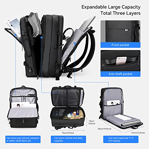 MARK RYDEN Travel Backpack for Men, 40L Airline Approved Carry on Backpack with USB Charging Port, 17.3 Inch Waterproof Business Laptop Backpack (12.6 x 8.0 x 19.6 Inch) - color: Black