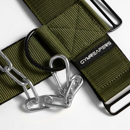 Gymreapers Neck Harness Weight Lifting - Neck Trainer Workout Equipment - Heavy Duty Stainless Steel Chain, Adjustable Neoprene Head Strap, Exercise Equipment for Strength & Pain Relief - color: OD Green