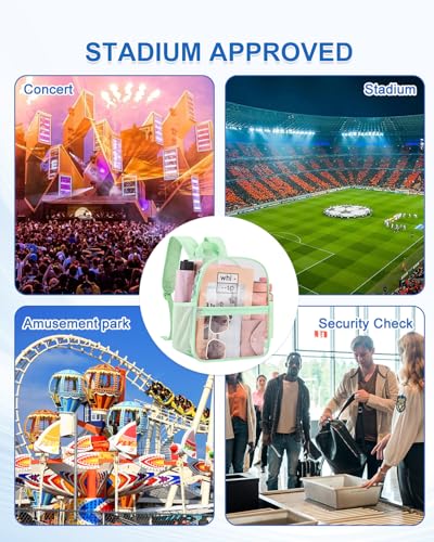 Clear Backpack for Stadium Events, 12x12x6 Small Clear Plastic bag with Reinforced Straps for Game Security Festival Concert - color: Avocado Green