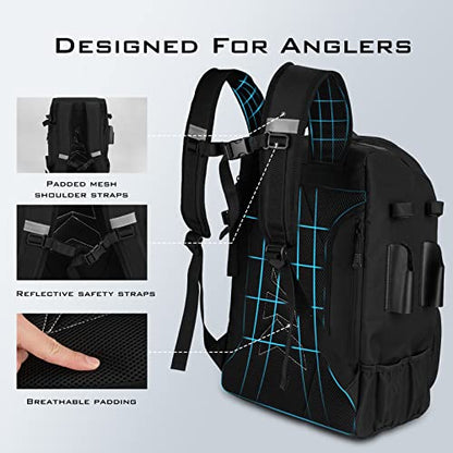 KastKing KarryAll Fishing Tackle Backpack with Rod Holder 4 Tackle Boxes,40/26L Tackle Bag Storage Fishing Gear and Equipment - color: A: Large (40 L) - Black