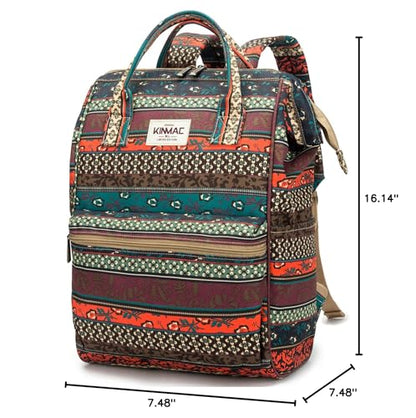 Kinmac Waterproof Laptop Backpack For Laptop Up to 15.6 Inch Men Women Travel Outdoor Backpack (Bohemian) - color: Bohemian（open Wide）