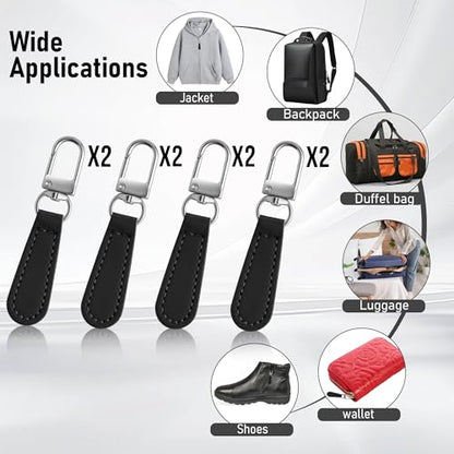 Deoward Zipper Pull Replacement Leather Handle Detachable Zipper Repair Tab for Luggage, Backpacks, Suitcases, Jackets, Purses, Handbags (8 PCS) - style: Leather Handle Zipper Pulls (Black)