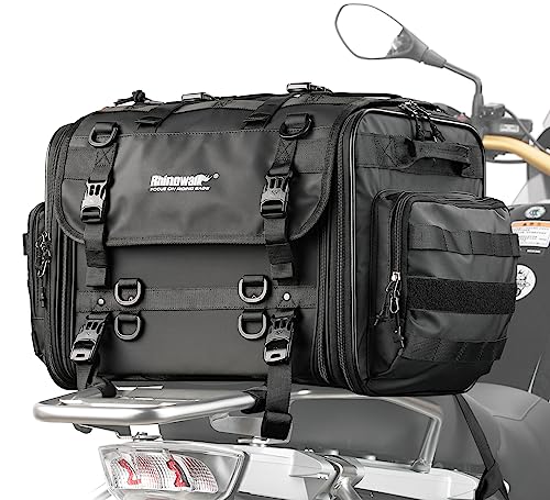 Rhinowalk Motorcycle Tail Bag, Expandable Motorcycle Travel Luggage Bags 60L, Waterproof All-Weather Trunk Rack Bag with Sissy Bar Straps & Helmet Rain Cover-Black - color: Black 40-60L