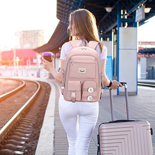 Makukke School Backpacks for Teen Girls - Laptop Backpacks 15.6 Inch College Cute Bookbag Anti Theft Women Casual Daypack,Pink Backpack - color: Pink