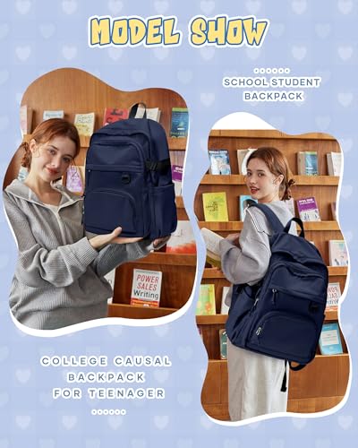 Lightweight Backpack for College & High School Backpack With Lots of Pockets Cute School Bag for Girls Boys, Large Capacity Bookbag for Women Men, Waterproof Teens Casual Daypack Backpack(Dark Blue) - color: Dark Blue