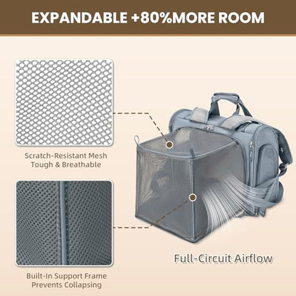 Lollimeow Expandable Large Cat Carrier Backpack, Supports up to 22 lbs - color: Light Grey, size: 16.5"L x 10.2"W x 15.8"H