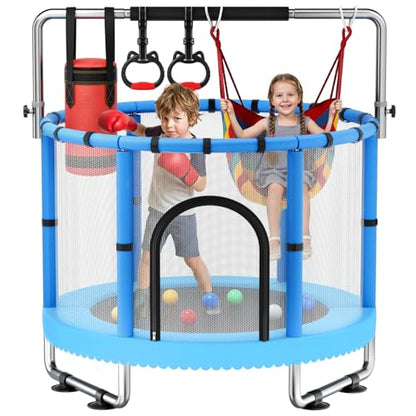 Toddler Trampoline for Kids, 440lbs Kids Trampoline with Net, Trampoline Indoor Outdoor playset with Adjustable Gymnastics Bar, Easy Assembly