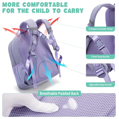 NOL Natural Organic Lifestyle Kids Backpack, School Backpacks for Teens Girls Boys, School Bookbag with Pencil Bag & Reflective Stripe for Elementary School - Light purple - color: Light Purple