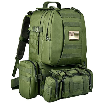 CVLIFE Tactical Backpack Military Army Rucksack 60L Large Assault Pack Detachable Molle Bag, Army Green - color: 06-army Green With Patch