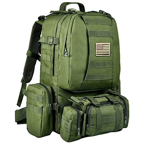 CVLIFE Tactical Backpack Military Army Rucksack 60L Large Assault Pack Detachable Molle Bag, Army Green - color: 06-army Green With Patch
