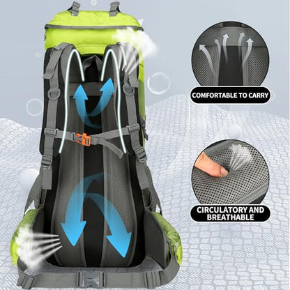 75L Hiking Backpack with Rain Cover Waterproof Camping Backpack Shoes Warehouse for Men Women, Frameless - color: Green, size: 75L