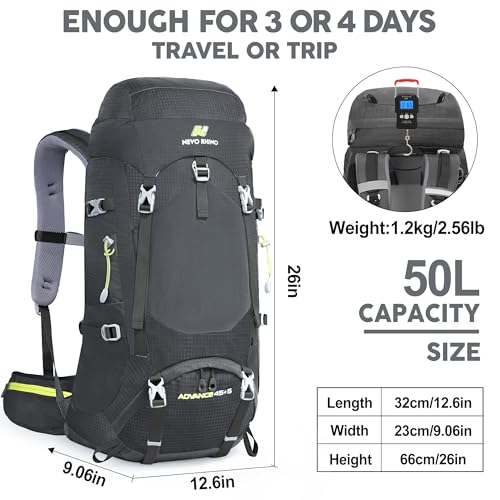 N NEVO RHINO Internal Frame Hiking Backpack 50/60/65/70/80L, Mountain Climbing Camping Backpack Daypack Waterproof Rain Cover | Mountain Climbing - color: 07 Grey, size: 45+5L