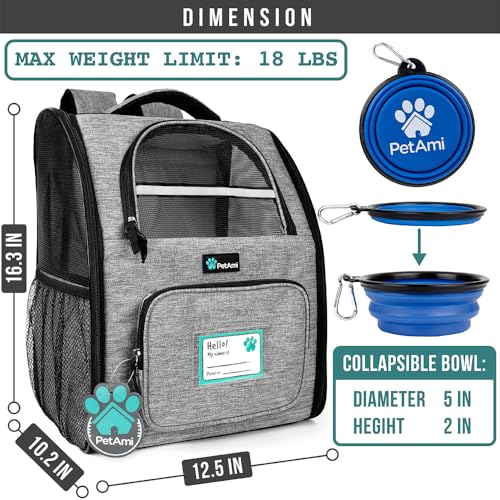 PetAmi Dog Backpack Carrier for Small Medium Dogs Large Cats up to 18 lbs, 2 Side Entry, Structured No-Collapse Frame, Airline Approved Ventilated Pet Backpack for Hiking Camping Travel, Grey - color: Heather Gray