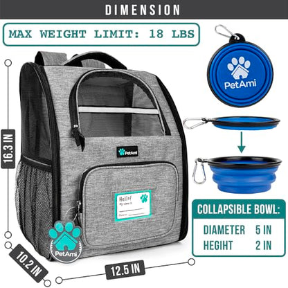 PetAmi Dog Backpack Carrier for Small Medium Dogs Large Cats up to 18 lbs, 2 Side Entry, Structured No-Collapse Frame, Airline Approved Ventilated Pet Backpack for Hiking Camping Travel, Grey - color: Heather Gray