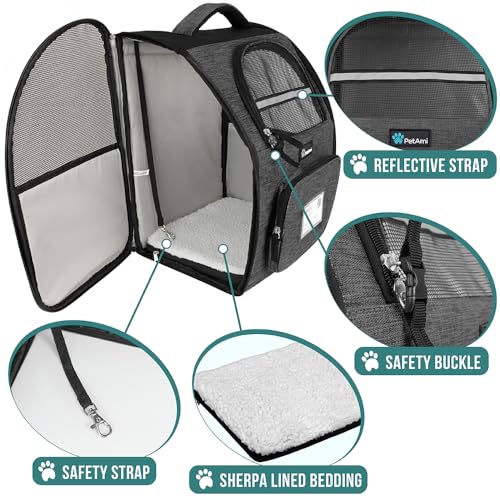 PetAmi Dog Backpack Carrier for Small Medium Dogs Large Cats up to 18 lbs, 2 Side Entry, Structured No-Collapse Frame, Airline Approved Ventilated Pet Backpack for Hiking Camping Travel, Charcoal - color: Charcoal