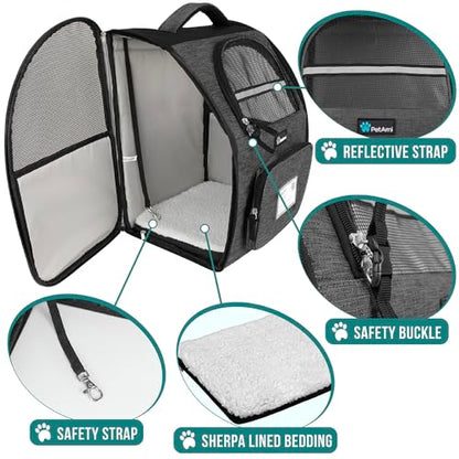 PetAmi Dog Backpack Carrier for Small Medium Dogs Large Cats up to 18 lbs, 2 Side Entry, Structured No-Collapse Frame, Airline Approved Ventilated Pet Backpack for Hiking Camping Travel, Charcoal - color: Charcoal