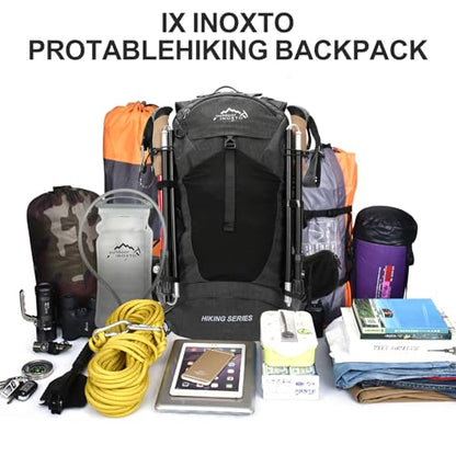 IX INOXTO Hiking Backpack, Waterproof Hiking Daypack with Rain Cover, Lightweight Travel Camping Backpack for Men Women (Black Without 3L)