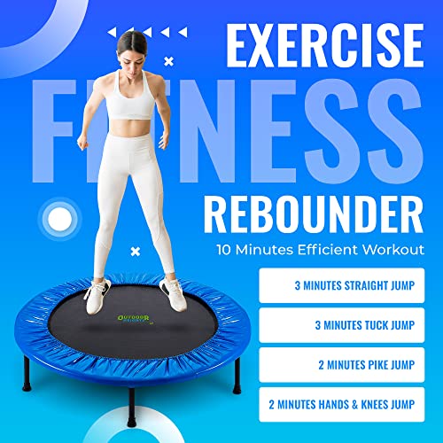 Mini Trampoline, Exercise Fitness Rebounder for Adults & Kids, for Indoor & Outdoor Use, Foldable, Pre-Attached Springs, with Handle, - size: 36 Inch, style: Folds in Half