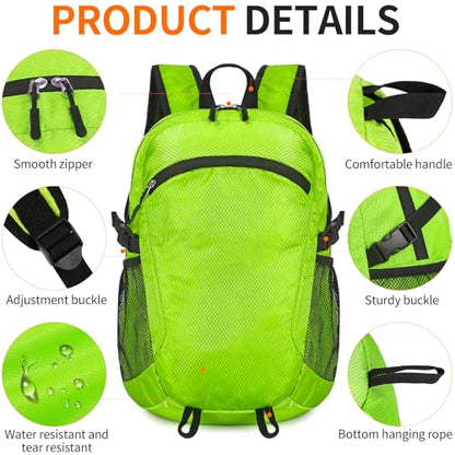 Small Hiking Daypack,15L Water-Resistant Hiking Backpack Packable Lightweight Travel Day Pack for Women Men (LinghtGreen, Small) - color: Linghtgreen, size: 15L