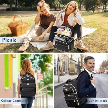 Backpack Cooler Lunch Box Backpack Double Decker Soft Cooler Bag - color: Black