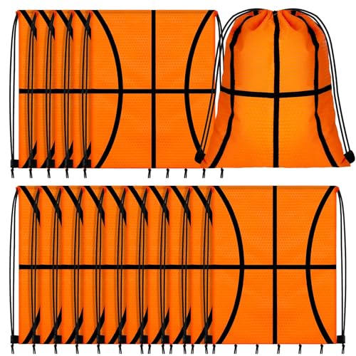 Tanlade 24 Pcs Drawstring Bags Cinch Sack Candy Drawstring Bag Goodie Favor Bags Supplies Gifts for Sports Party Men Women(Basketball,10 x 12 Inch) - size: 10 x 12 Inch, style: Basketball