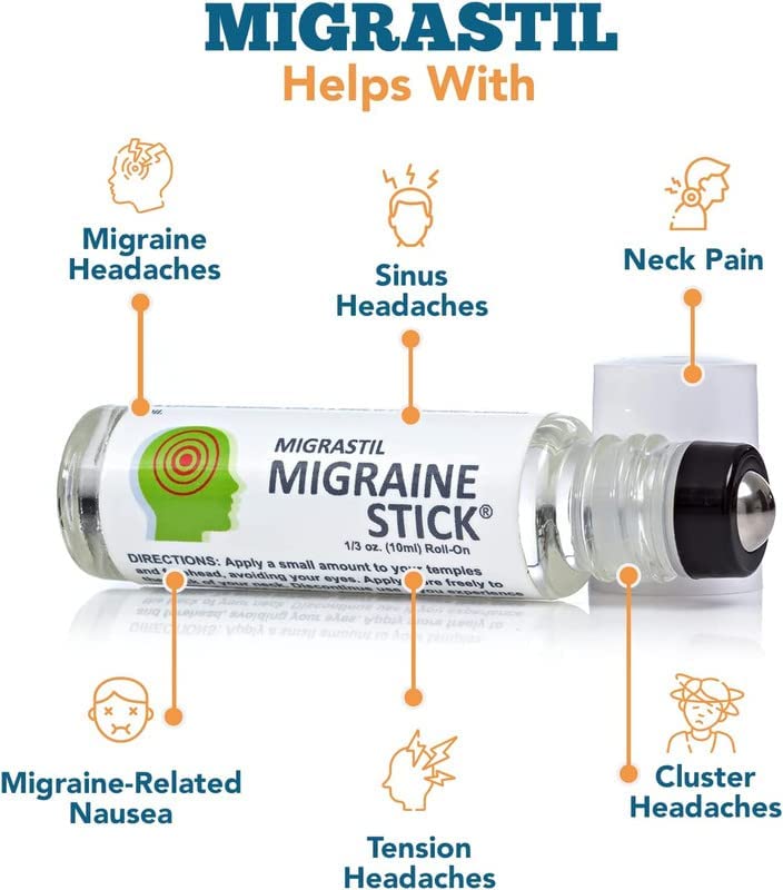 Basic Vigor Migrastil Migraine Stick Rollon - Fast Cooling Comfort for Your Head 3-Pack. Aromatherapy with Peppermint & Other Essential Oils. Metal Roller. Made in USA by Basic Vigor - size: 0.3 Ounce (Pack of 3)