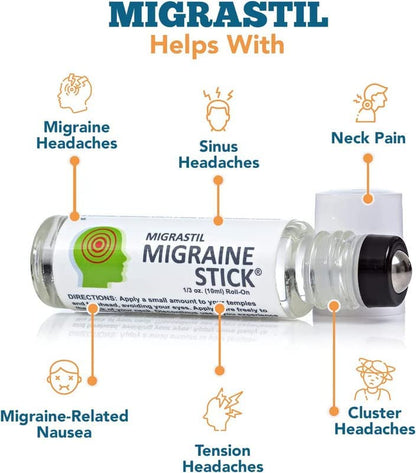 Basic Vigor Migrastil Migraine Stick Rollon - Fast Cooling Comfort for Your Head 3-Pack. Aromatherapy with Peppermint & Other Essential Oils. Metal Roller. Made in USA by Basic Vigor - size: 0.3 Ounce (Pack of 3)