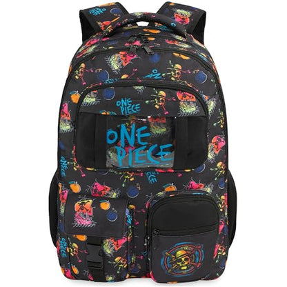 Get Trend One Piece Kids Backpack for Boys, 18 inch Book Bag with Adjustable Padded Straps, Travel School Bag, Anime Gifts (Black One Piece) - color: Black One Piece