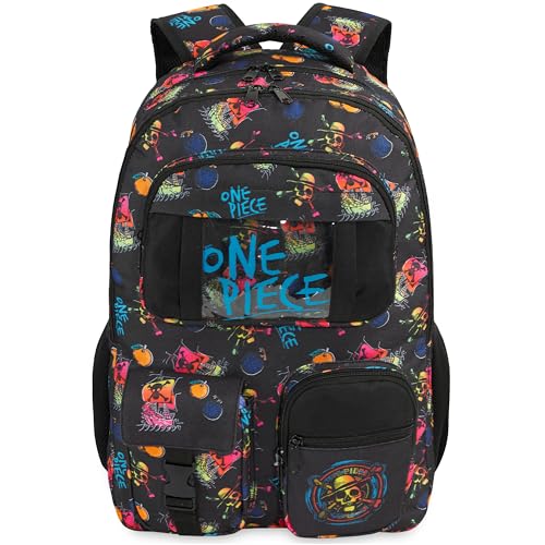 Get Trend One Piece Kids Backpack for Boys, 18 inch Book Bag with Adjustable Padded Straps, Travel School Bag, Anime Gifts (Black One Piece) - color: Black One Piece
