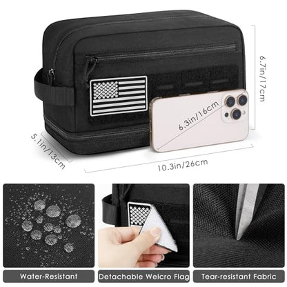 ETRONIK Tactical Toiletry Bag for Men, Travel Hygiene Bag with Double-layer, Hanging Toiletry Bag Water-Resistant Shaving Dopp Kit with EDC Molle Pouches, Bathroom Shower Makeup Bag Women, Black - size: M