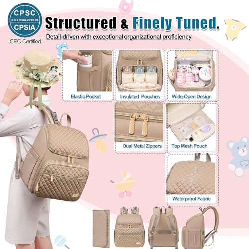 Weitars Diaper Bag Backpack Large Baby Diaper Bag with Changing Pad Travel Diaper Backpack,Baby Bag for Boys Girls,Stroller Straps,5 Insulated Pockets (Khaki) - color: Khaki