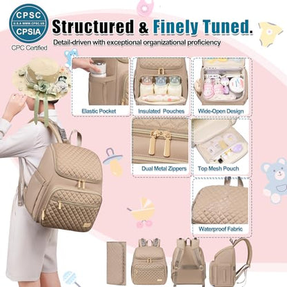 Weitars Diaper Bag Backpack Large Baby Diaper Bag with Changing Pad Travel Diaper Backpack,Baby Bag for Boys Girls,Stroller Straps,5 Insulated Pockets (Khaki) - color: Khaki