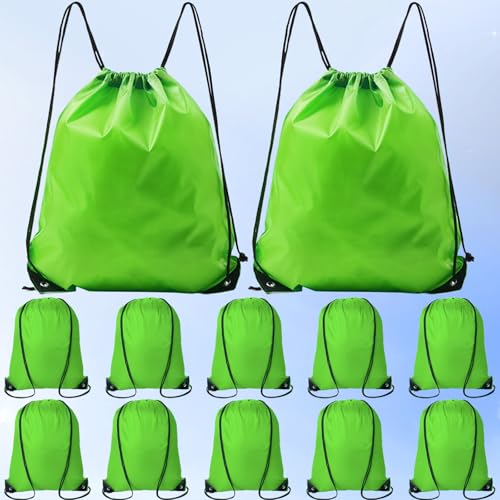 Drawstring Backpack 12PCS Bulk String Backpack Drawstring Bags Sport Gym Cinch Bag Nylon String Bag for Women Men (Green 12PCS) - color: Green 12pcs