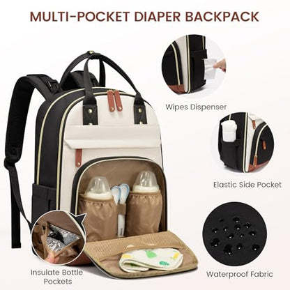 LOVEVOOK Diaper Bag Backpack, Baby Bag with Changing Pad, Large Diaper Backpack Boy Girl, Waterproof Baby Registry Bag for Mom Dad with Stroller Buckles, Beige Brown Black - color: Beige Brown Black