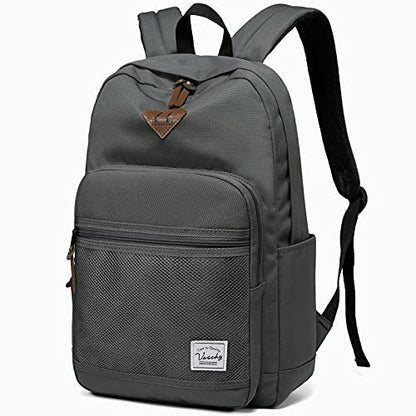 VASCHY School Backpack, Water Resistant Lightweight Casual Backpack for Men Women with Padded Laptop Sleeve Dark Gray - color: Grey