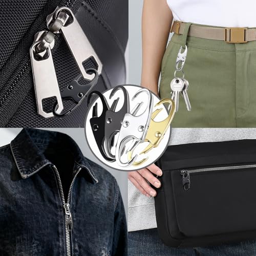 Zipper Clips Anti Theft, Double Opening Small S Carabiner, Zipper Pull Replacement, for Backpack Purse Luggage Suitcase - color: Black + Gray