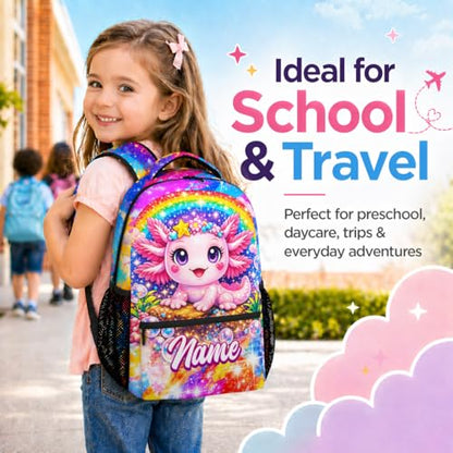 Personalized Backpack for Kids - Custom Axolotl School Bag with Name, Lightweight Girls Bookbag for Toddler, Kindergarten Elementary School Bag(17 Inch) - color: Pink