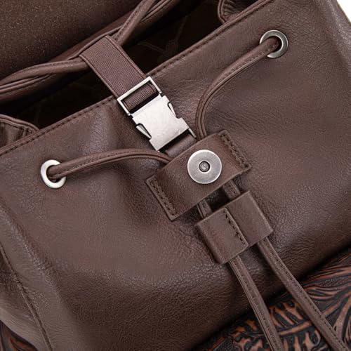 Montana West Wrangler Backpack Purse for Women Men Western Backpack Floral Tooled Travel Bags - color: Carve Coffee