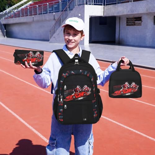 ACESAK Boys Backpack - 3PCS Cool Luminous Backpack for Boys School Backpacks for Kids Kindergarten Elementary Preschool Middle School Bags with Lunch Box Pencil Case Set (Racing Car) - color: Red Car