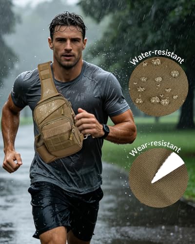Tactical Sling Bag for Men, Military Outdoor Sports Single Shoulder Backpack with Bottle Holder & Handle, EDC Range Bag Crossbody Chest Pack, Khaki - color: Khaki